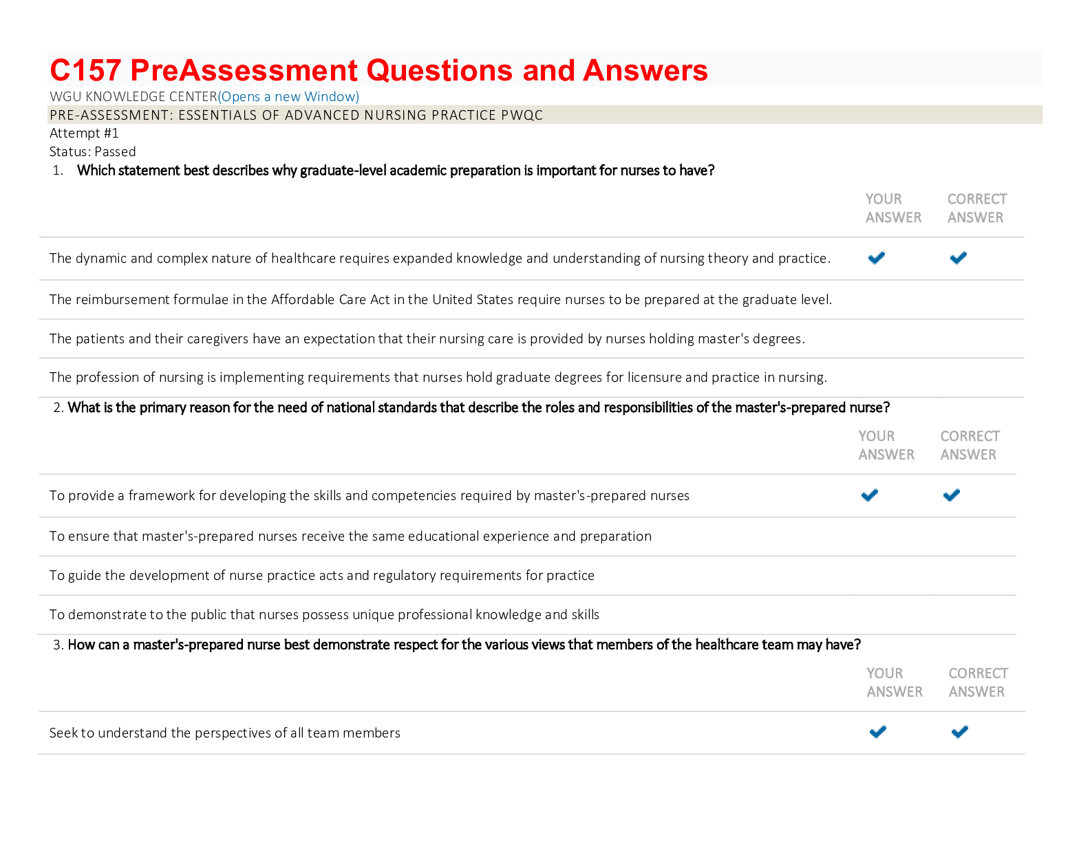 Preview of C157 PreAssessment Questions and Answers |West Governors University
